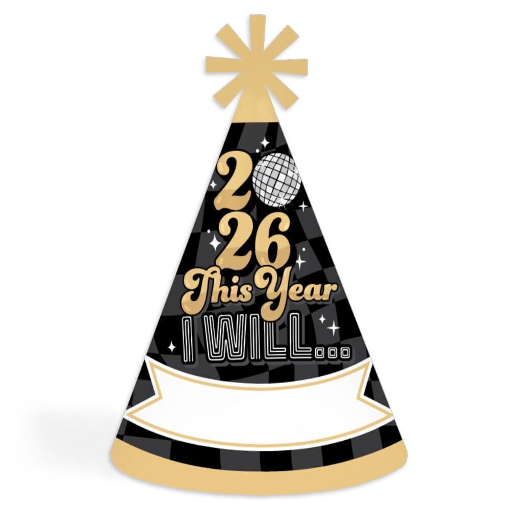 1944 Disco New Year - Cone Party Hats - Groovy 2026 NYE Resolution Cone